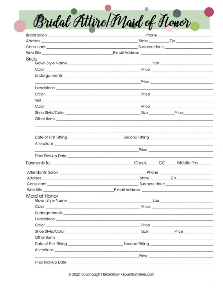 Cavanaugh’s Wedding Show » FREE Printable Wedding Worksheets